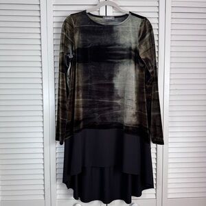 Alembika Tie Dye Velvet Hi-Lo Tunic Dress Brown Green Boho Size 3 M/L